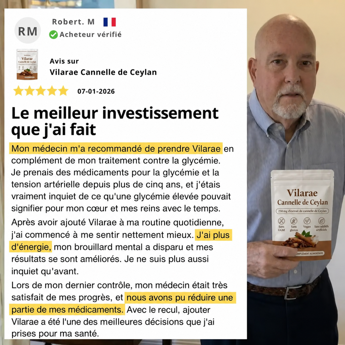 Vilarae – Cannelle de Ceylan 7 200 mg (équivalent) avec huile MCT